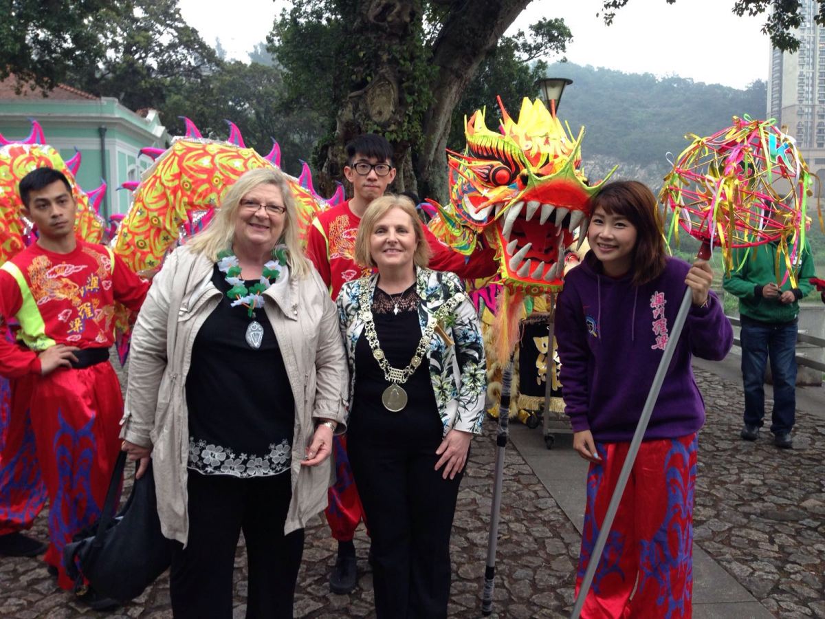 Marita, Lord Mayor of Dublin Criona Ni Dhalaigh at St. Patrick's Day parade, Macau